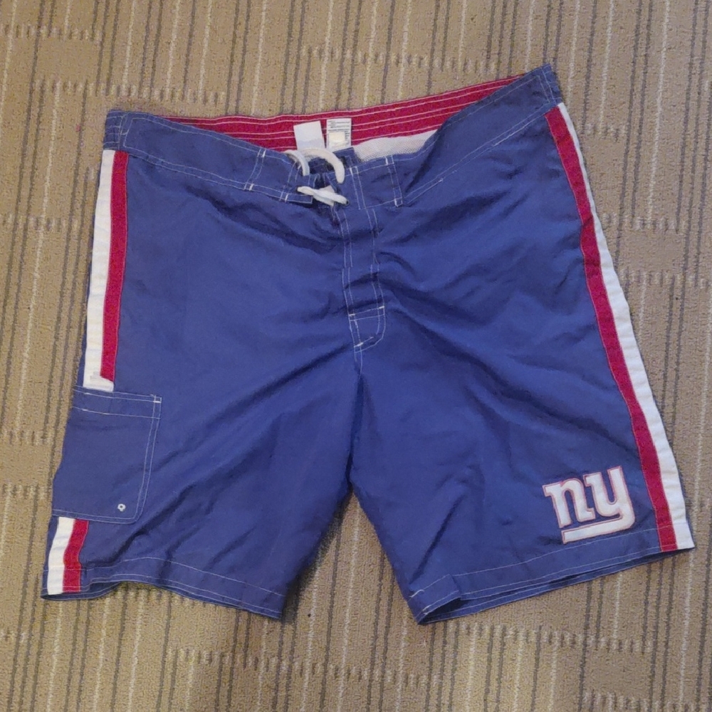 Blue and Red NY Giants Logo Swim Shorts